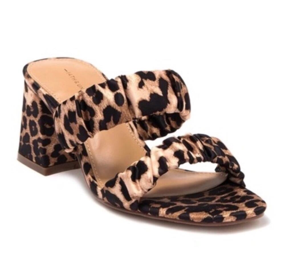 14TH & UNION Zandal Scrunch Printed Block Heel Sandal Leopard Size 9. NWOB